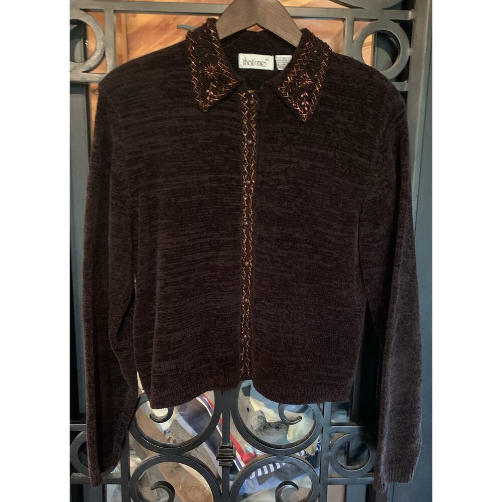 Vintage 80-90s That’s Me Beaded Cardigan Sweater Brown Marled Size M